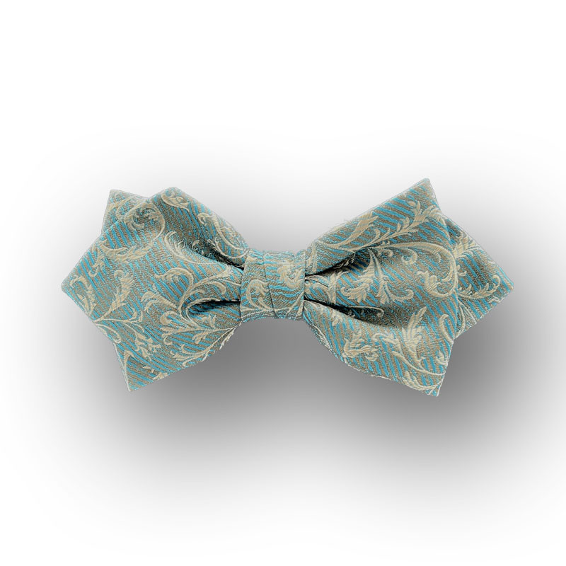 Men's bow tie woven polyester - green/ivory - pointed shape