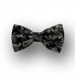 Men's bow tie woven silk - black - silver - straight shape