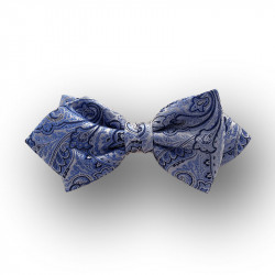 blue white silk men bow tie - pointed shape