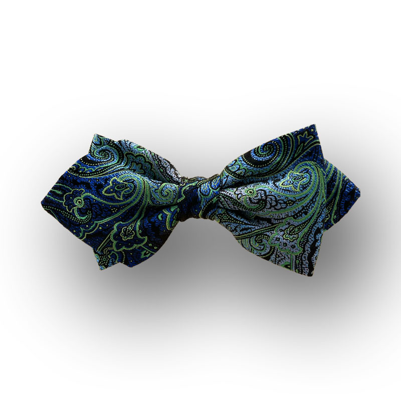 Men's bow tie woven polyester - blue green - pointed shape